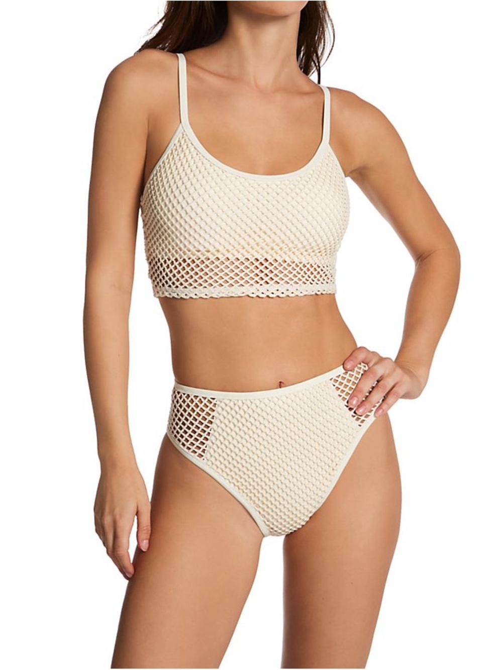 Robin Piccone Ecru Cream Crochet High-Waist Bikini MEDIUM bottoms